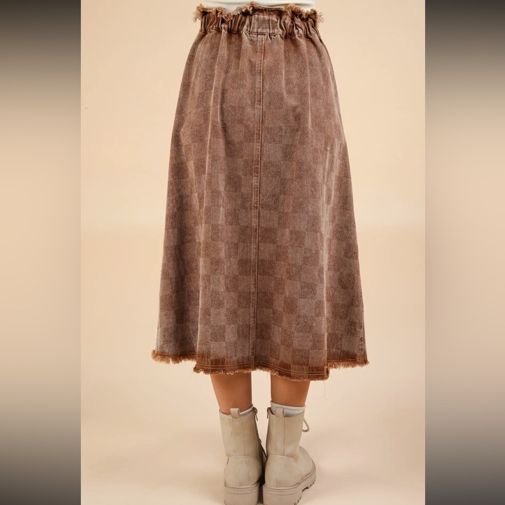 Very J Brown Checkered Midi Skirt - Picture 4 of 4